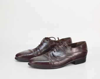 Vintage Leather Brogue Dress Shoes - Chocolate Brown Top Man, UK 9.5