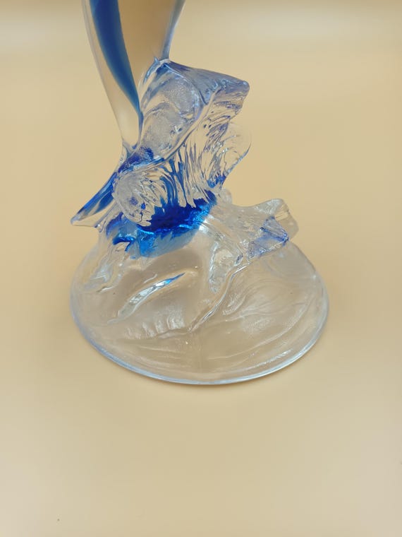 ヴィンテージアートガラスイルカ彫刻：コバルトブルーウェーブ