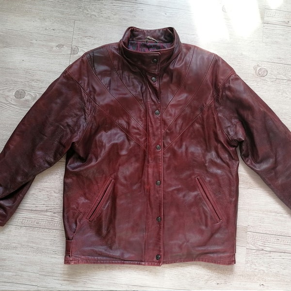 vintage années 80 rouge veste en cuir trench manteau manches larges suédoises