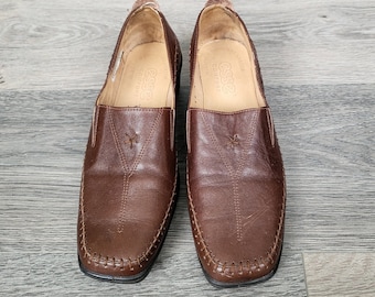 Vintage Brown Leather Wedge Loafers: Women's Slip-Ons, Size 37EU/6US