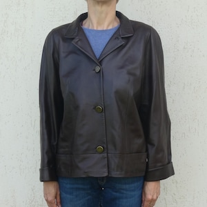 manteau vintage en cuir marron châtain / blazer boutonné taille plus pour femmes chic / taille XL