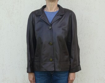 Vintage Chestnut Brown Leather Jacket: Women's Plus Size Blazer, XL
