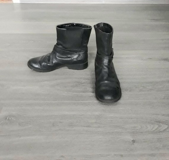 Vintage Black Ankle Pull on Boots Leather Gothic Women Flat Clarks Boots UK 5 Size