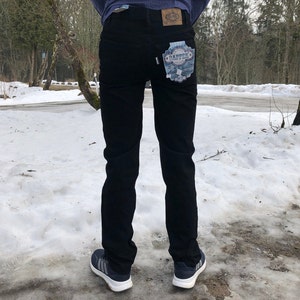 vintage men black denim jeans regular high waisted trousers unused Deadstock pants size L 34