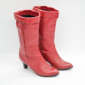 vintage leren enkellaarzen in rood Puntige teen hoge hak pull-on laarsjes voor dames Maat VK 4 1/2 afbeelding 5