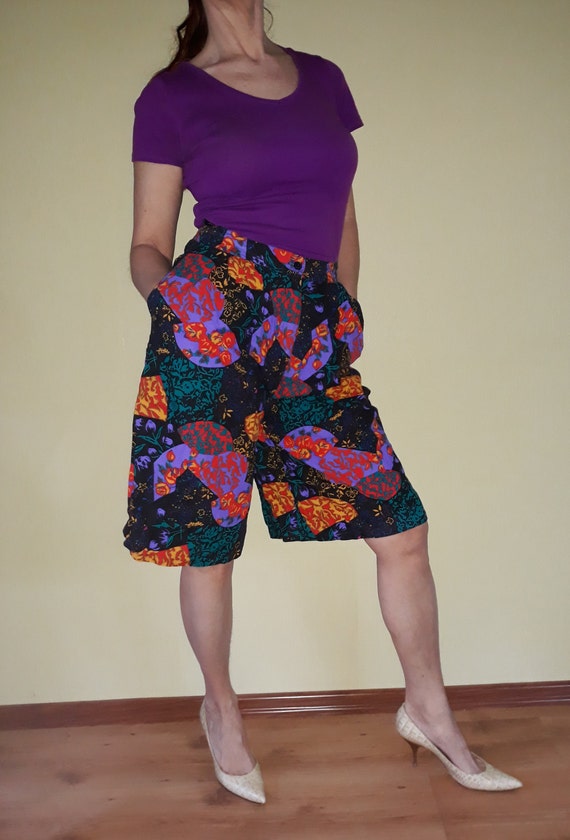 vintage colorful shorts L size floral women 80s sh