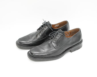 Vintage Black Leather Derby Shoes: Italian Made Lace Up Oxfords, EU 42