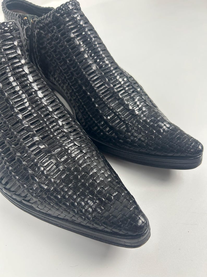 Vintage Woven Black Leather Huarache Loafers - Stephane Kelian Paris - Size 6.5 UK image 5