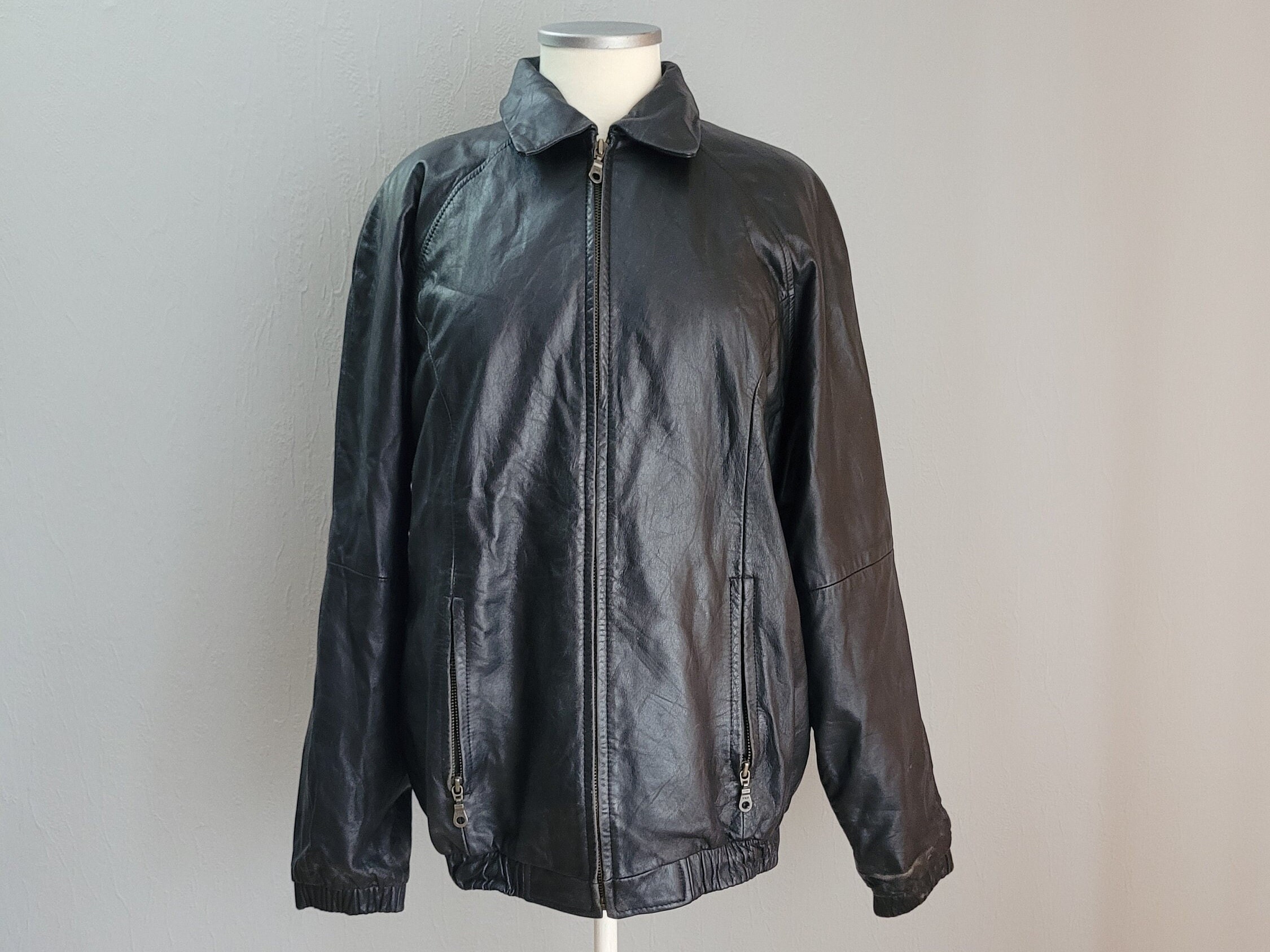 Black Leather Jacket Two Front Pockets Coat for Women Size Large L Preston York Etsy UK