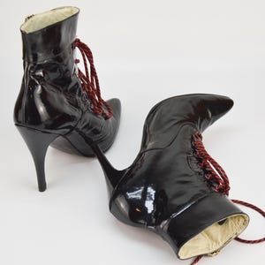 Vintage Patent Leather Ankle Boots: UK 11, Red Laces, Made in England