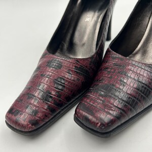 Vintage Marbled Purple Leather Pumps: Square Toe Croc Shoes 38 EU, Made in Italy image 3