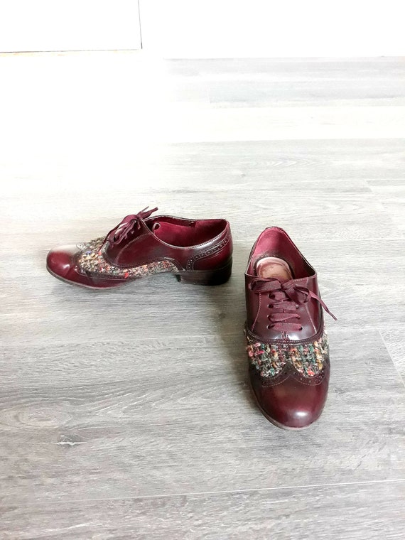 Vintage Red Leather Lace Up Women Shoes Gobelin Brogue Wingtip Size 6 UK Flat Heels Clarks