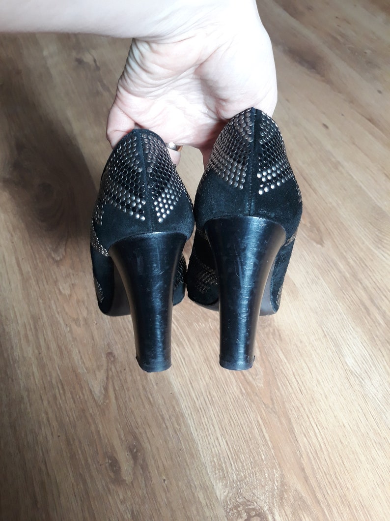 Vintage svarta mockapumps: Italienska läderskor med grov klack EU 38 bild 5