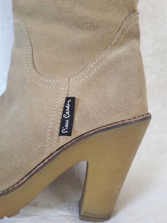 vintage beige PIERRE CARDIN knee boots suede leat… - image 3