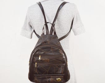 Vintage Leather Patchwork Backpack Bag in Brown for Women by Giordani Rucksack Tote Purse