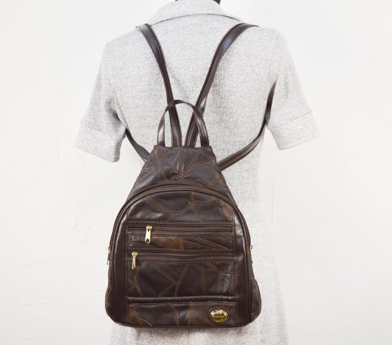 Genuine Leather Patchwork Sling Backpack with Headphone Port Womens Boho Patchwork Genuine Leather Backpack Bag Handmade  main image 3