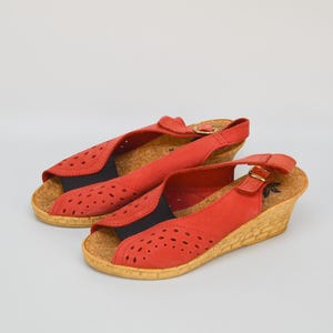 Sandales à bride arrière en cuir vintage : compensées perforées rose cendré, UE 37