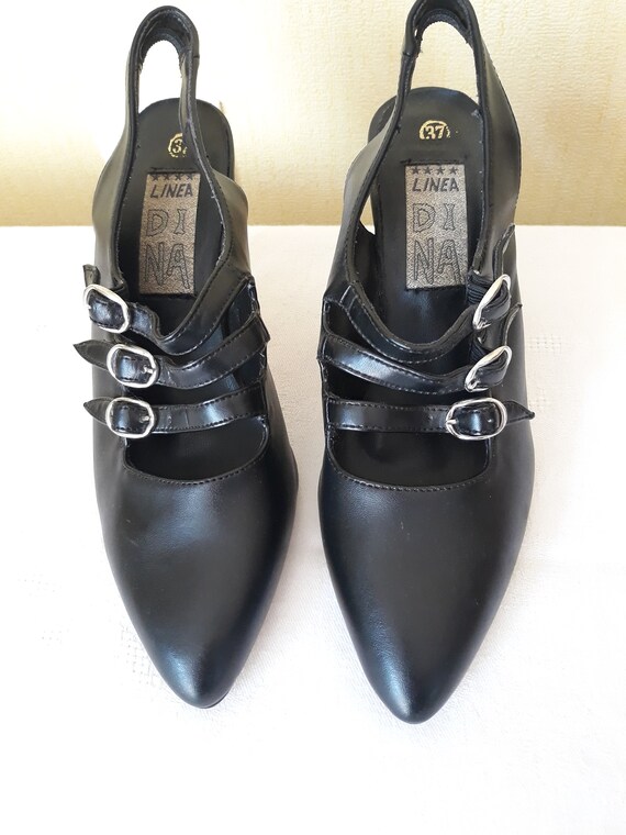 Paire De Chaussures à Talons Vintage Pour Femme En Cuir Marron Clair - Taille 37 - Occasion, Bon état