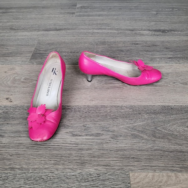 Chaussures en cuir rose fuchsia vintage / Escarpins à boucle et petit talon pour femmes / Taille UK 6 / Allemagne