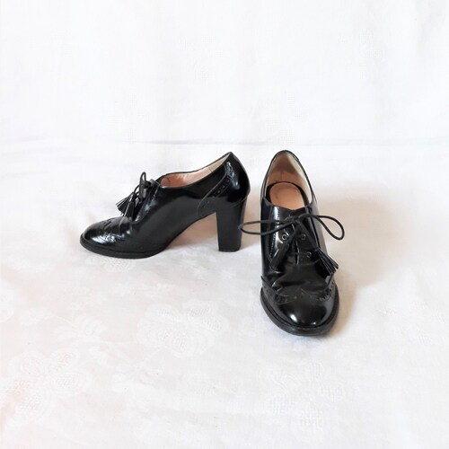 Black Patent Leather Shoes Spanish Lace 