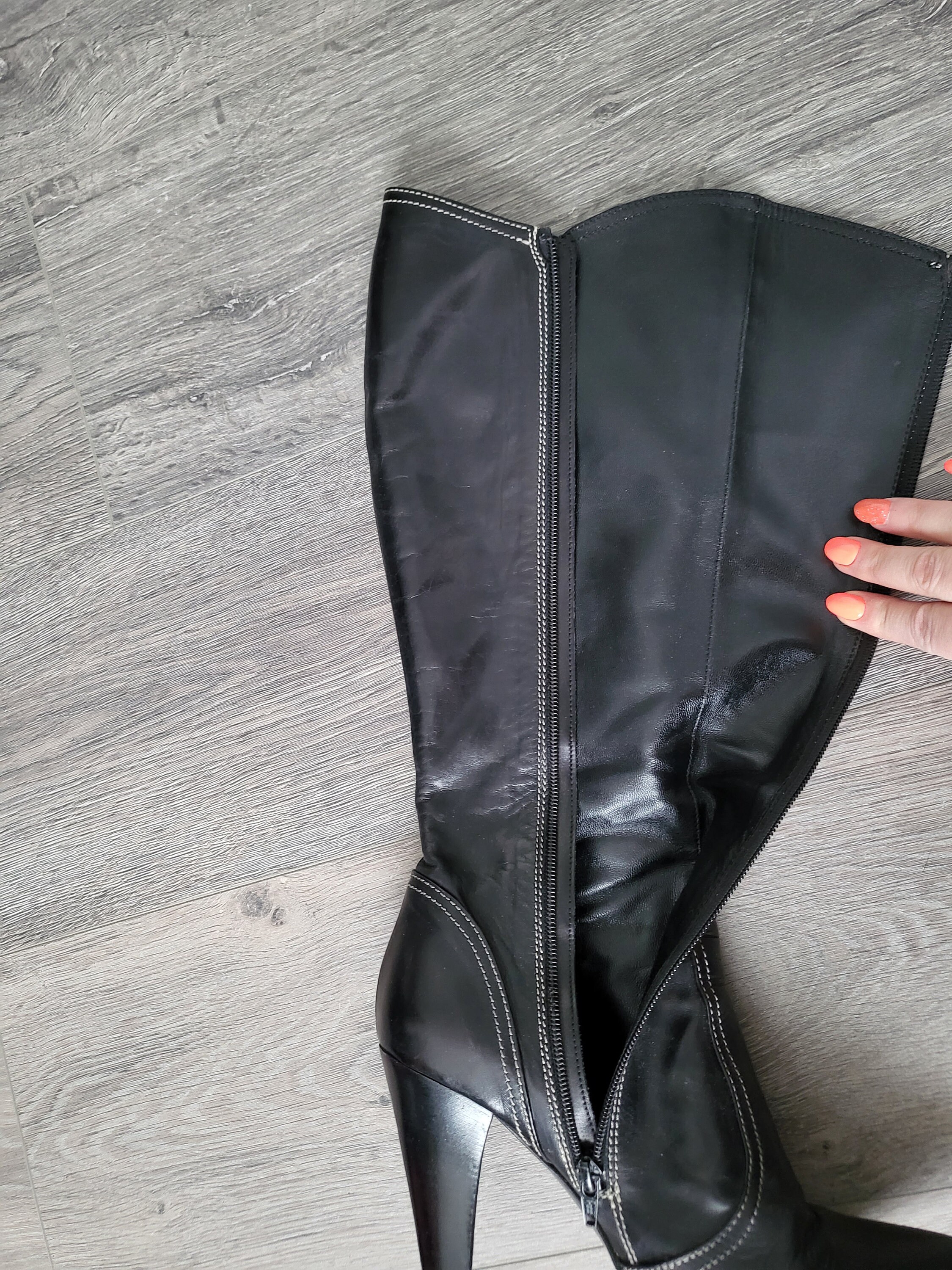 Vintage Black Leather Knee High Boots: Pointy Toe Heels, EU 39 - Etsy