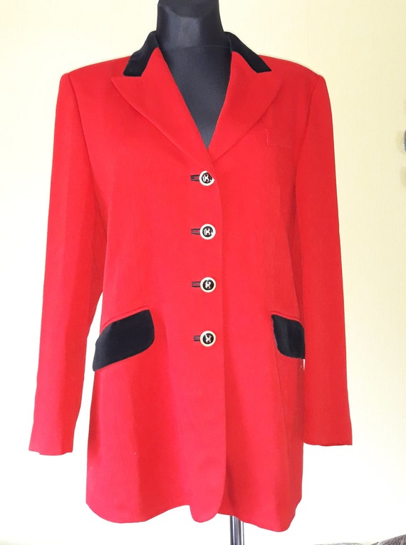 Vintage red 90s cotton jacket long blazer gold but