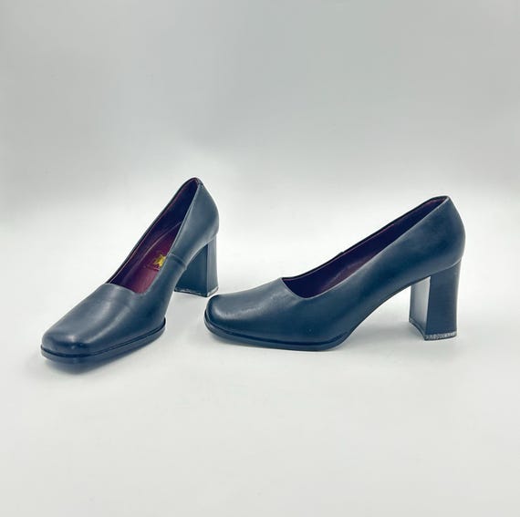 ドレスシューズ・革靴・ビジネスシューズ ^SALT&CHOCOLATE^ Y2K Square Toe Enamel Block Heel Pumps 4122 Vintage Black Leather Women Pumps With Square Toe / Y2K