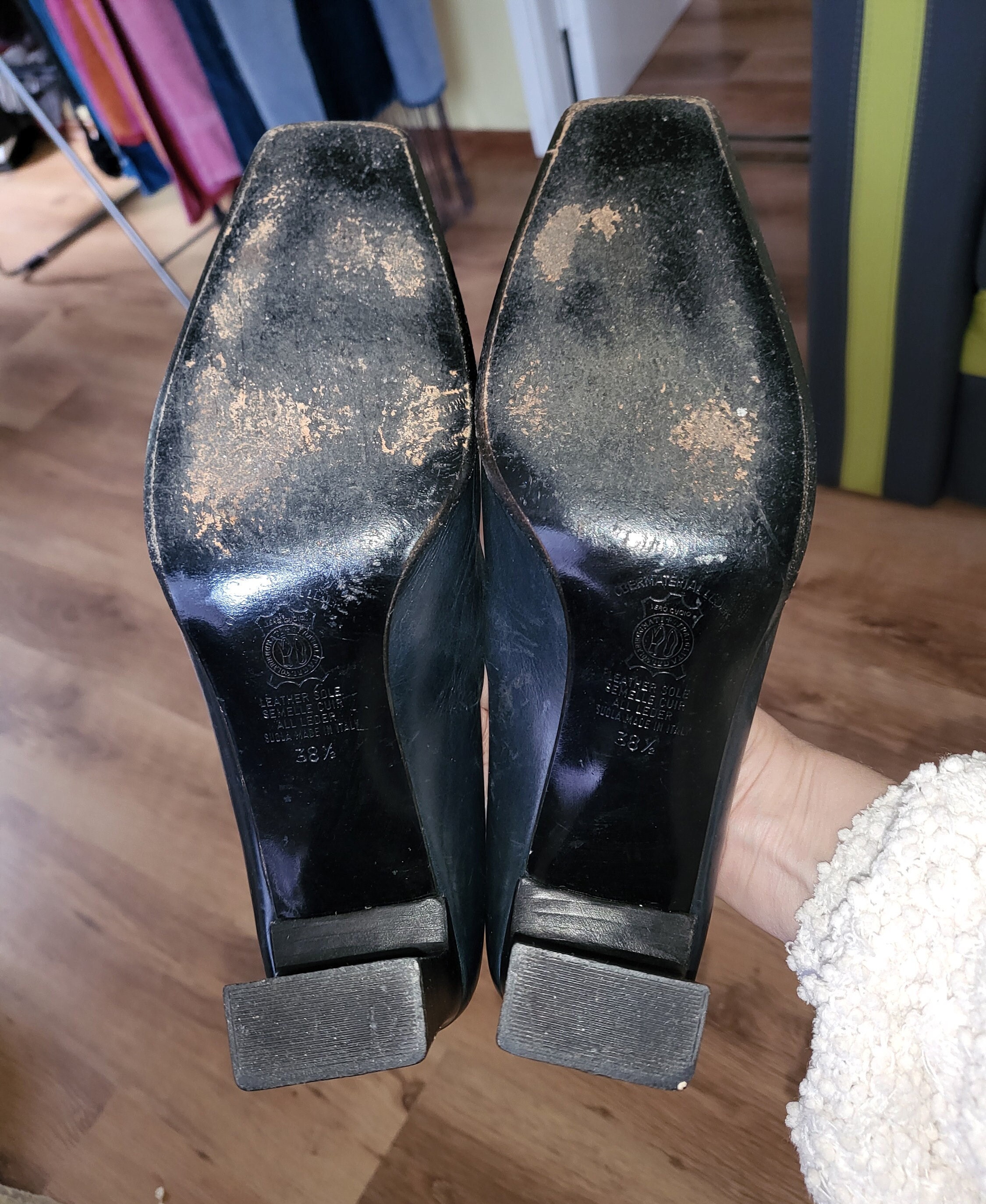 Vintage Nina Valentini Leather Pumps: Midnight Blue Square Toe