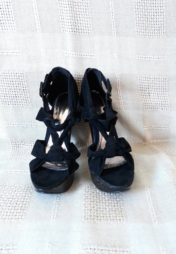 vintage black faux suede Stiletto Sandals Sexy wo… - image 1