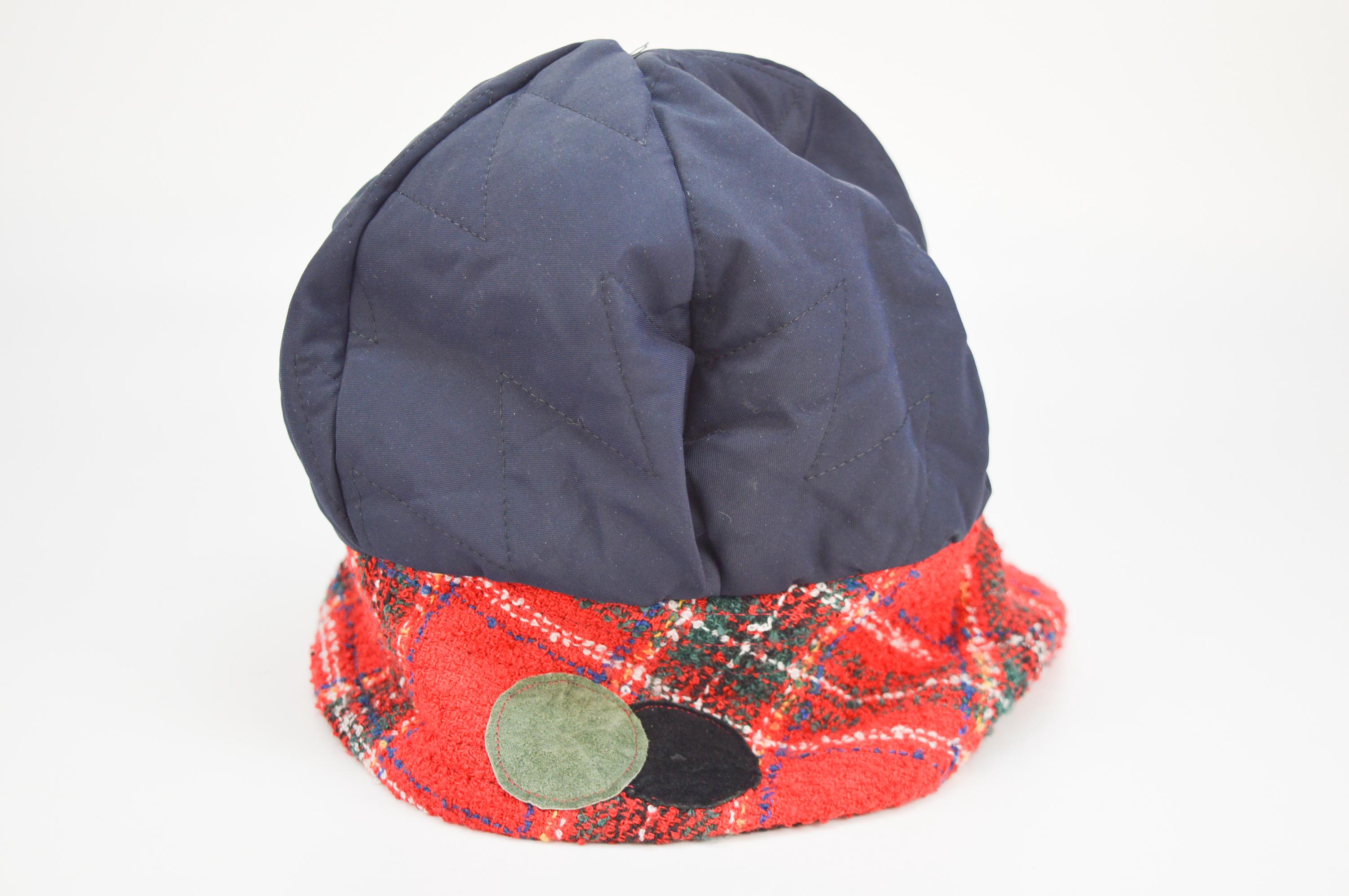 Vintage Tartan and Leather Beret Hat for Women / Plaid 