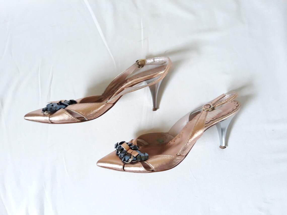 Vintage Italian Gold Women Slingback Shoes Sandals Leather | Etsy