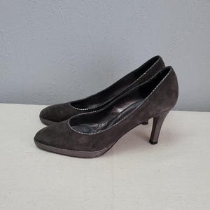 Vintage Wildleder Plateau Pumps: Dunkel Graue Stiletto Absatz, Größe 39.5