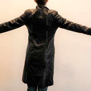 Vintage leather Women Black trench coat / Buttoned deadstock jacket medium size / made in Turkey