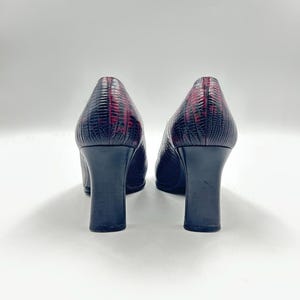 Vintage Marbled Purple Leather Pumps: Square Toe Croc Shoes 38 EU, Made in Italy image 9