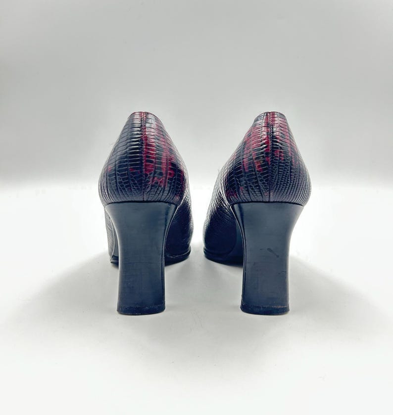 Vintage Marbled Purple Leather Pumps: Square Toe Croc Shoes 38 EU, Made in Italy image 9