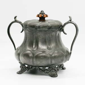 Antique Pewter Sugar Bowl with Lid | Ornate Home vintage Decorative tableware