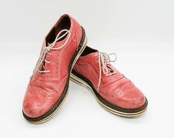 Leder Flügelspitze Brogue Oxford Schuhe - Altrosa - EU 36