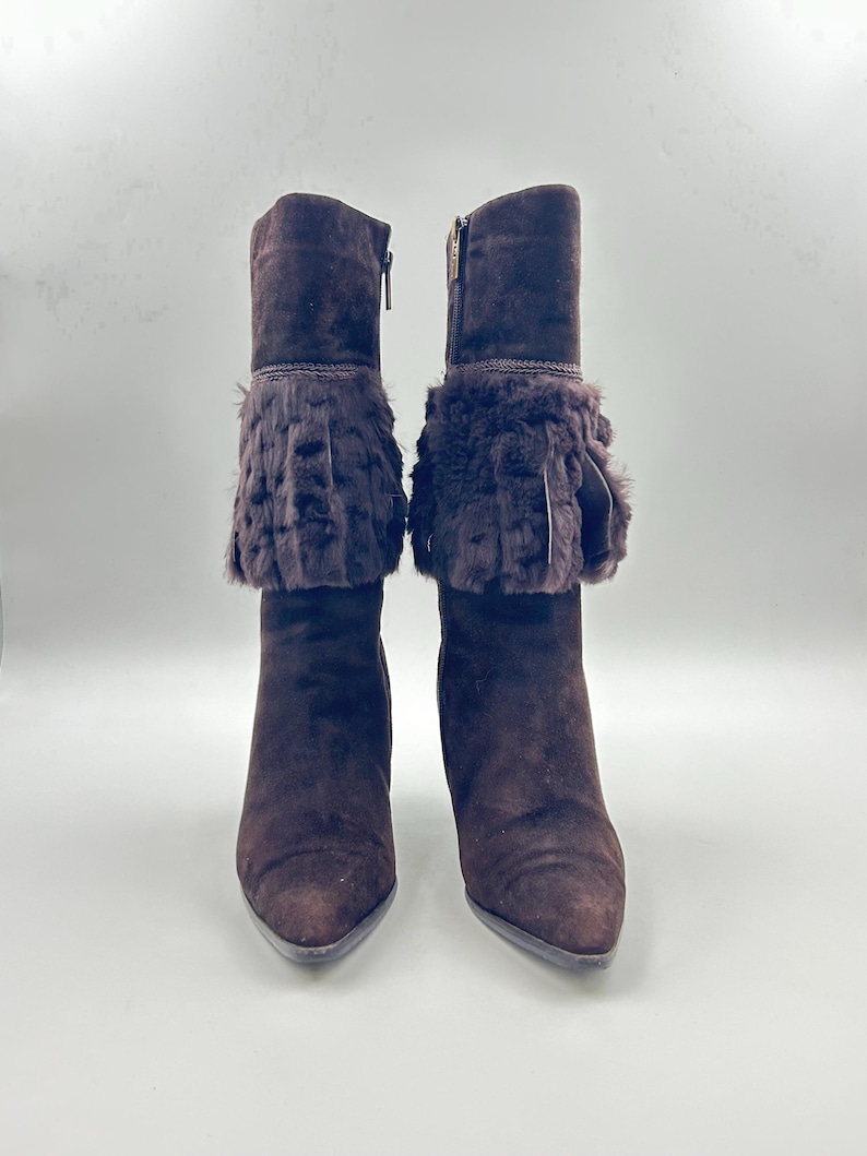 Vintage Brown Suede Calf Boots: Fringe Detail, Size 7US / 38EU image 2