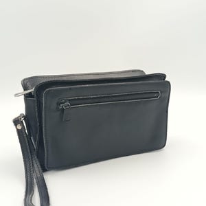 Bolso de mano vintage de cuero negro para hombre / monedero retro con correa, regalo para él