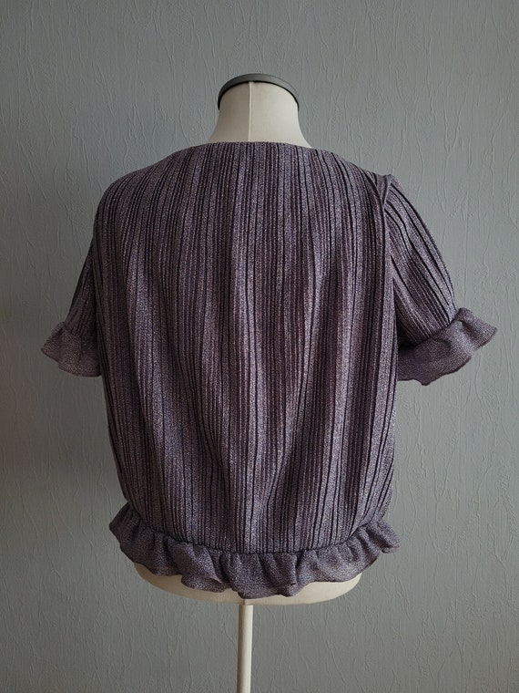 vintage lilac metallic top flounce short sleeve w… - image 3