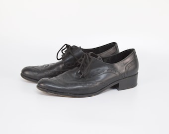 Vintage Black Leather Wingtip Oxford Shoes - Brogue Dress Shoes (EU 39.5 / US 8.5)
