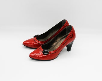 Escarpins à talons coniques en cuir verni rouges vintage - Simona - EU36/US5