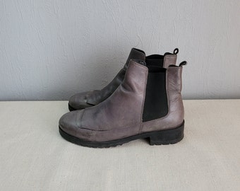 Bottines chelsea en cuir (Gris) | Bottines épaisses à bout rond et talon bas pour femme | Taille UE 37 | Elvio Zanon