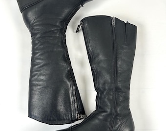 Vintage Women Leather Knee Boots Size 38EU / 7US, Double Zippered Footwear