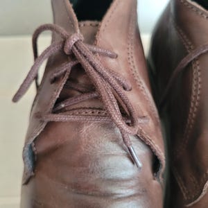 May include: A pair of brown leather ankle boots with laces. The boots have a classic design and are made of high-quality leather.