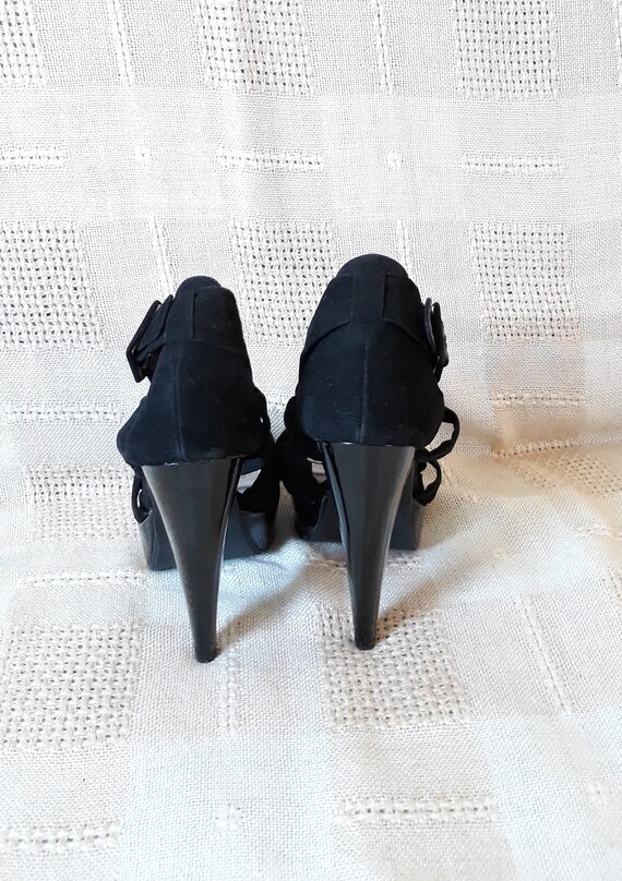 vintage black faux suede Stiletto Sandals Sexy wo… - image 5
