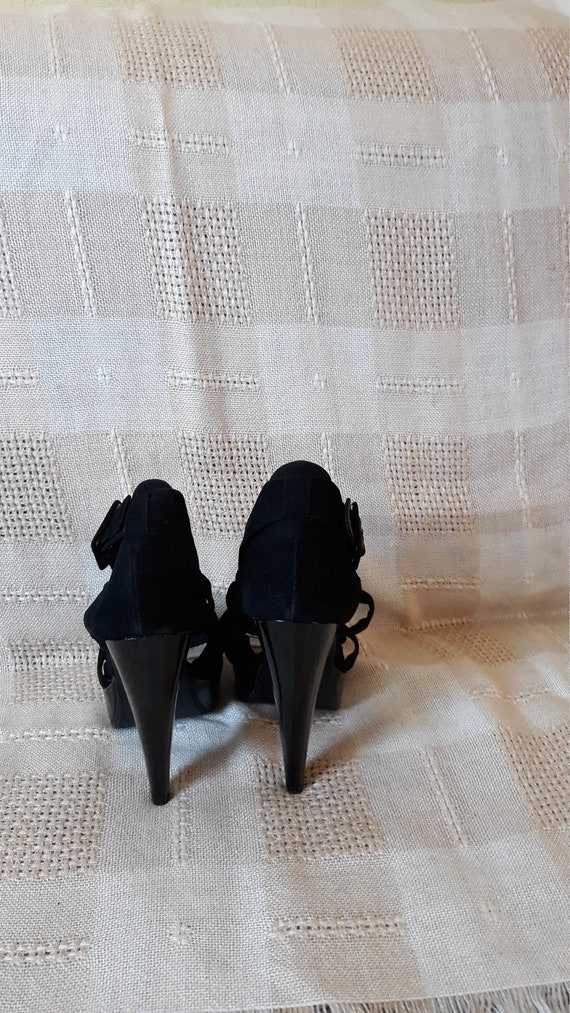 vintage black faux suede Stiletto Sandals Sexy wo… - image 4