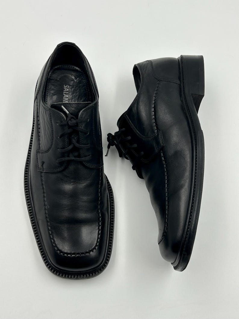 Vintage schwarze Leder Schnürschuhe Männer Oxford Schuhe Größe 41,5 EU, Karree Schuhe Bild 4