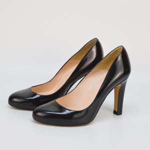 Este Black Patent Leather Stiletto Pumps: Size 37EU/6.5US, Made in Spain