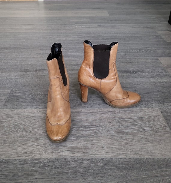 vintage brown leather women ankle heeled wingtip … - image 2